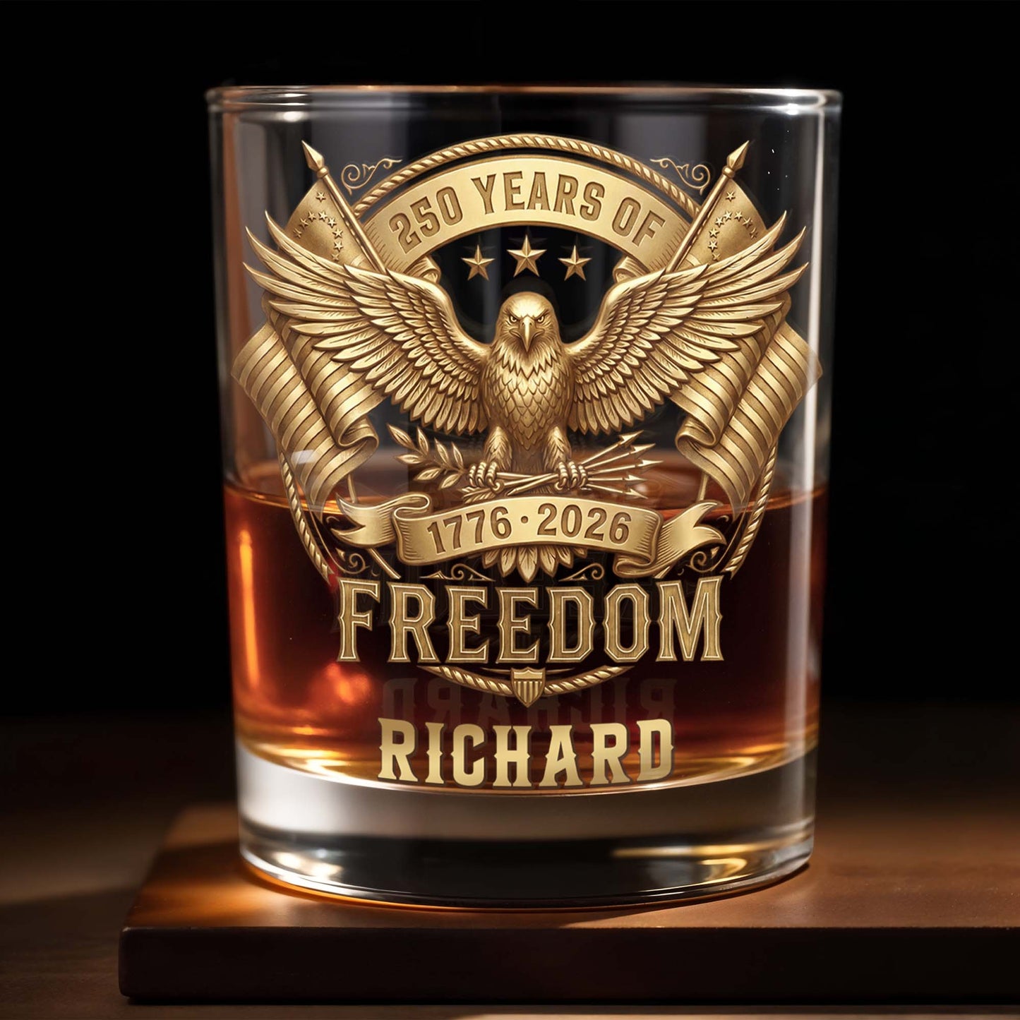 Years Of Freedom With American Eagle And Flags - Personalized Custom Whiskey Glass - INDE456_RWG