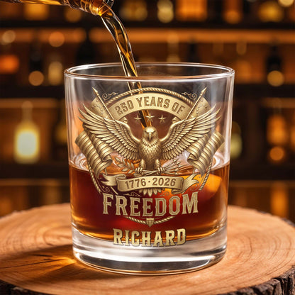 Years Of Freedom With American Eagle And Flags - Personalized Custom Whiskey Glass - INDE456_RWG
