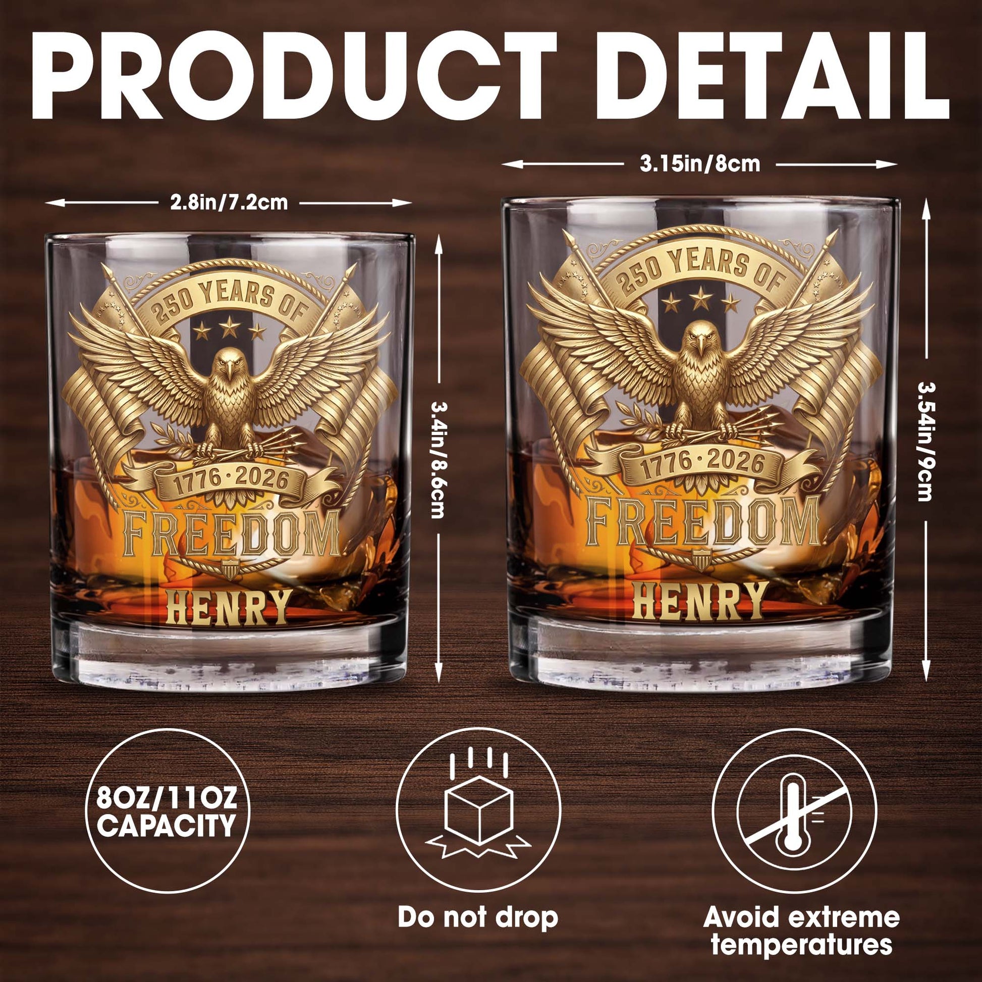 Years Of Freedom With American Eagle And Flags - Personalized Custom Whiskey Glass - INDE456_RWG