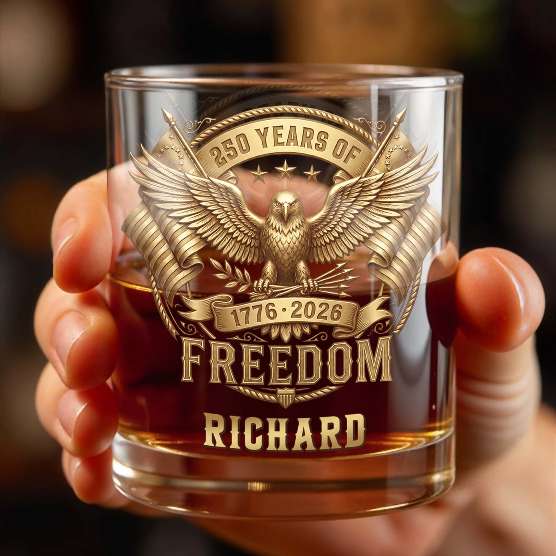 Years Of Freedom With American Eagle And Flags - Personalized Custom Whiskey Glass - INDE456_RWG