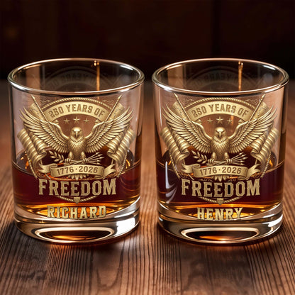 Years Of Freedom With American Eagle And Flags - Personalized Custom Whiskey Glass - INDE456_RWG