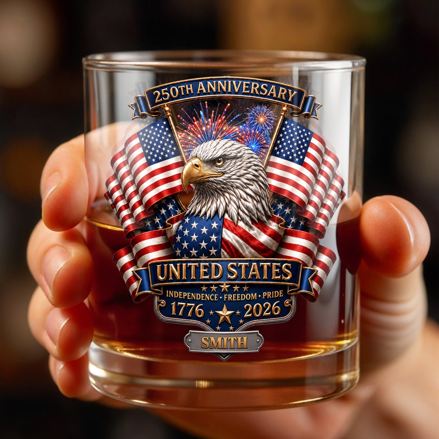 United States Independence Freedom Pride With Eagle And USA Flag - Personalized Custom Whiskey Glass - INDE466_RWG