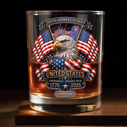 United States Independence Freedom Pride With Eagle And USA Flag - Personalized Custom Whiskey Glass - INDE466_RWG