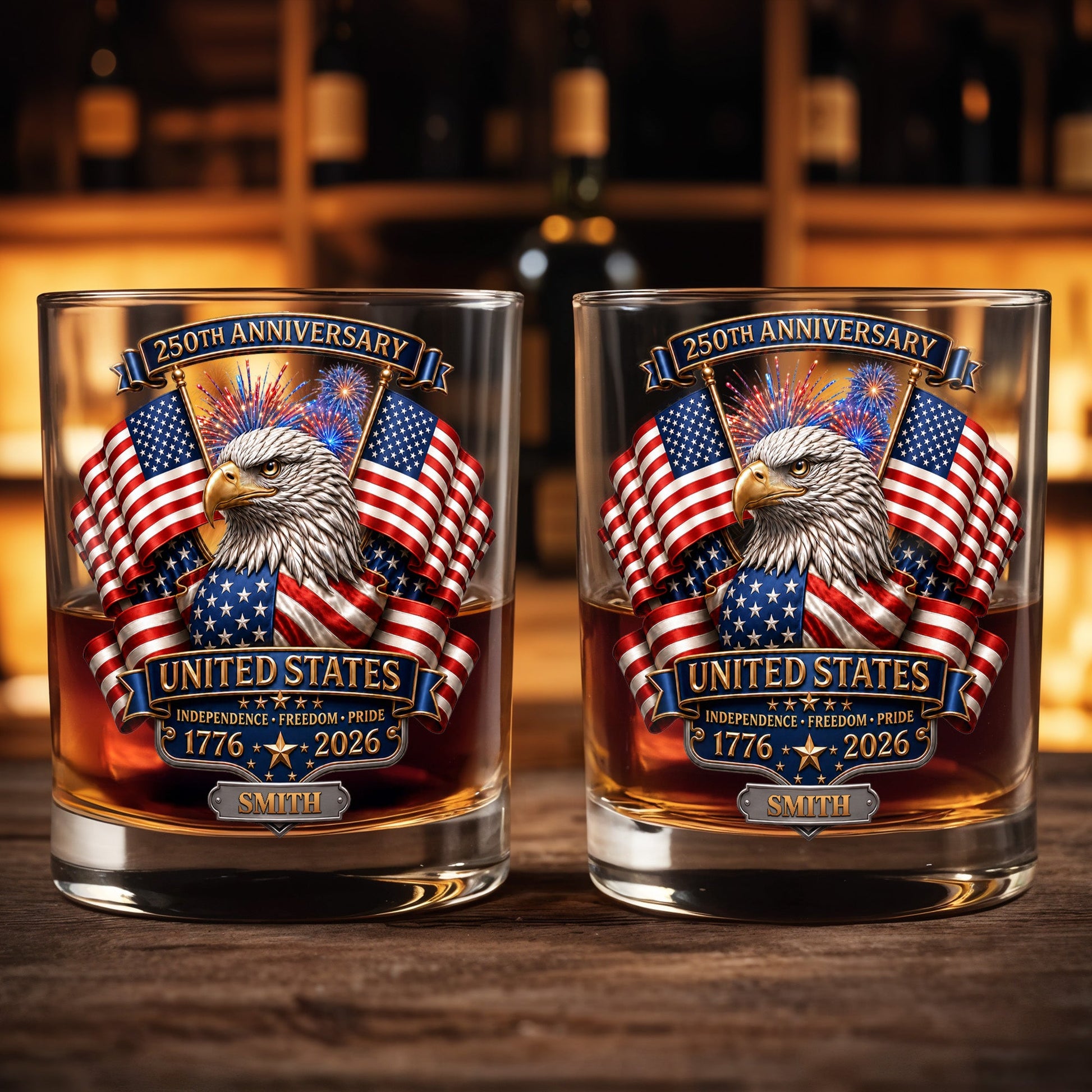 United States Independence Freedom Pride With Eagle And USA Flag - Personalized Custom Whiskey Glass - INDE466_RWG