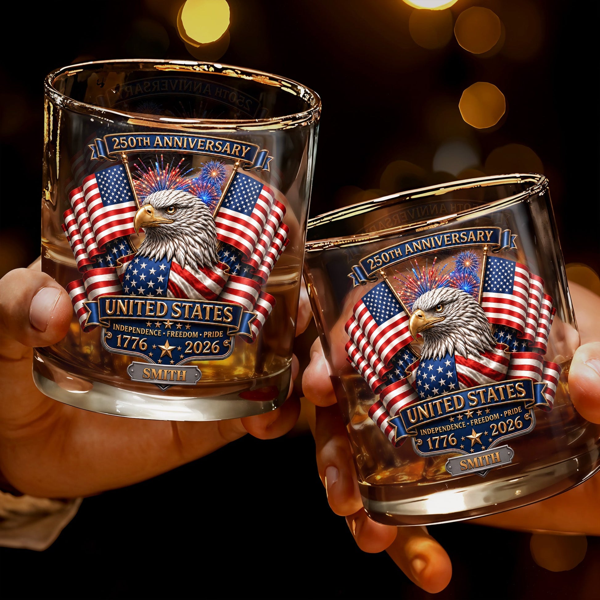 United States Independence Freedom Pride With Eagle And USA Flag - Personalized Custom Whiskey Glass - INDE466_RWG