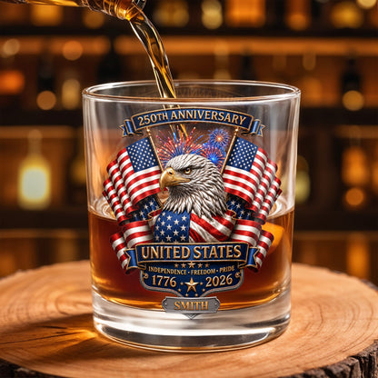 United States Independence Freedom Pride With Eagle And USA Flag - Personalized Custom Whiskey Glass - INDE466_RWG