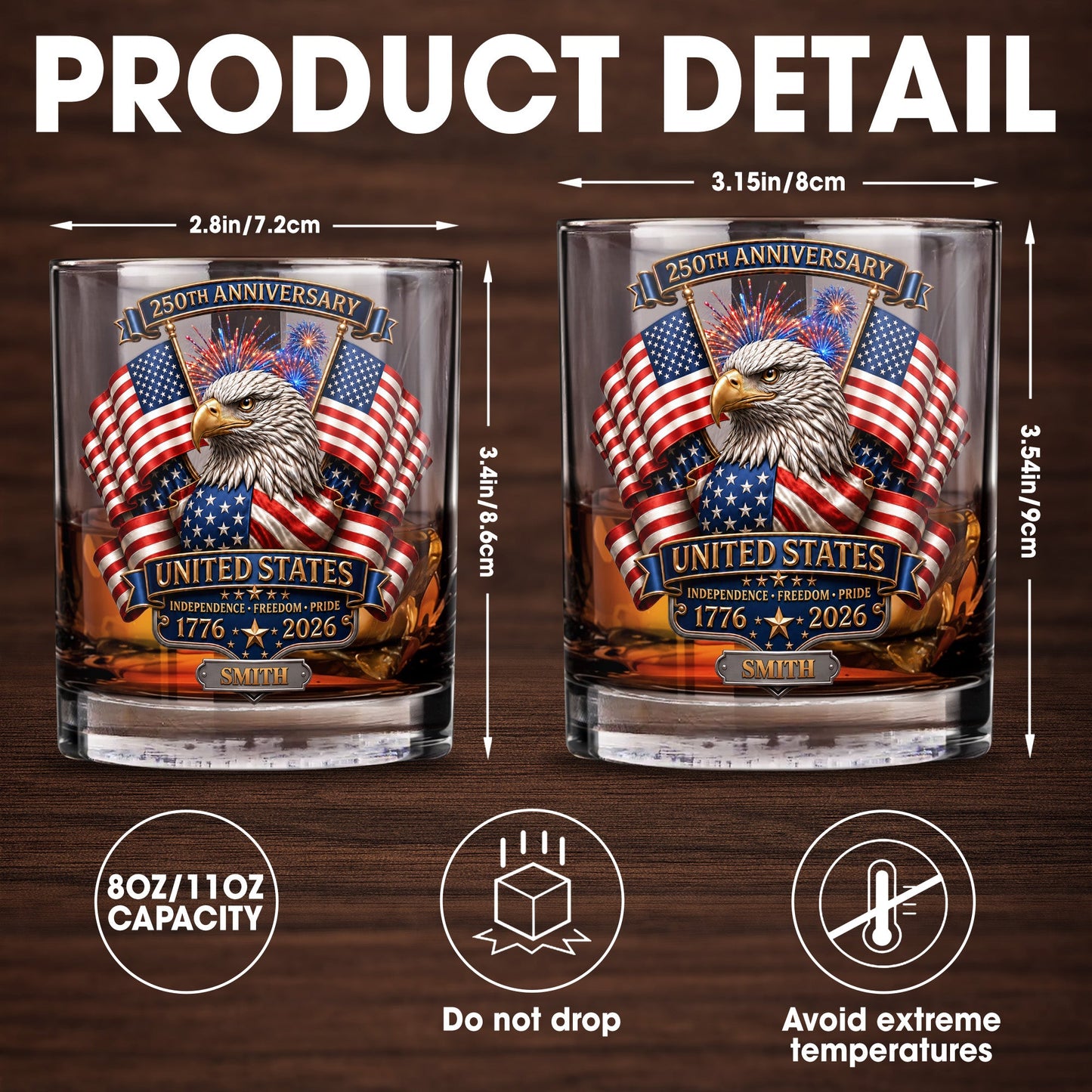 United States Independence Freedom Pride With Eagle And USA Flag - Personalized Custom Whiskey Glass - INDE466_RWG