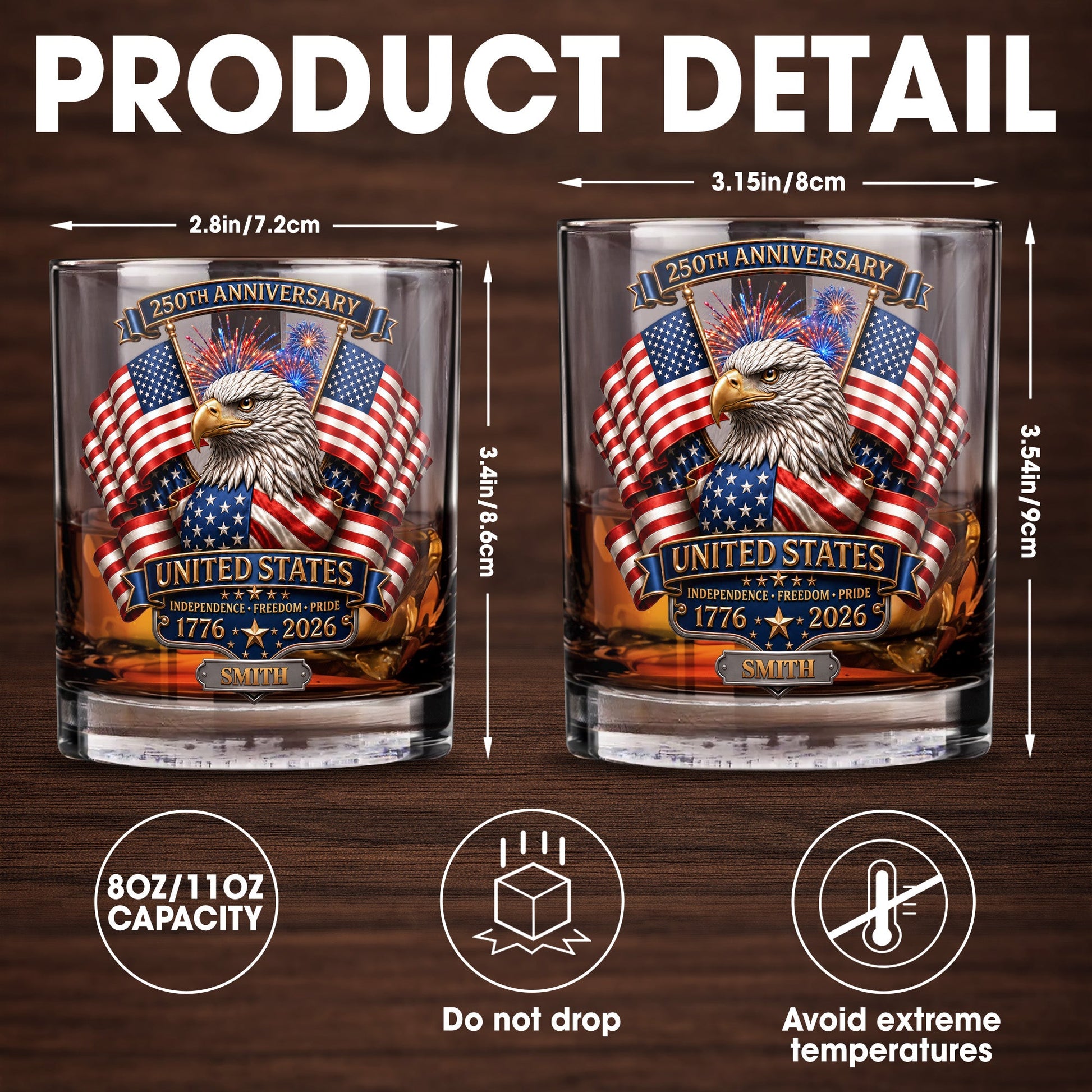 United States Independence Freedom Pride With Eagle And USA Flag - Personalized Custom Whiskey Glass - INDE466_RWG