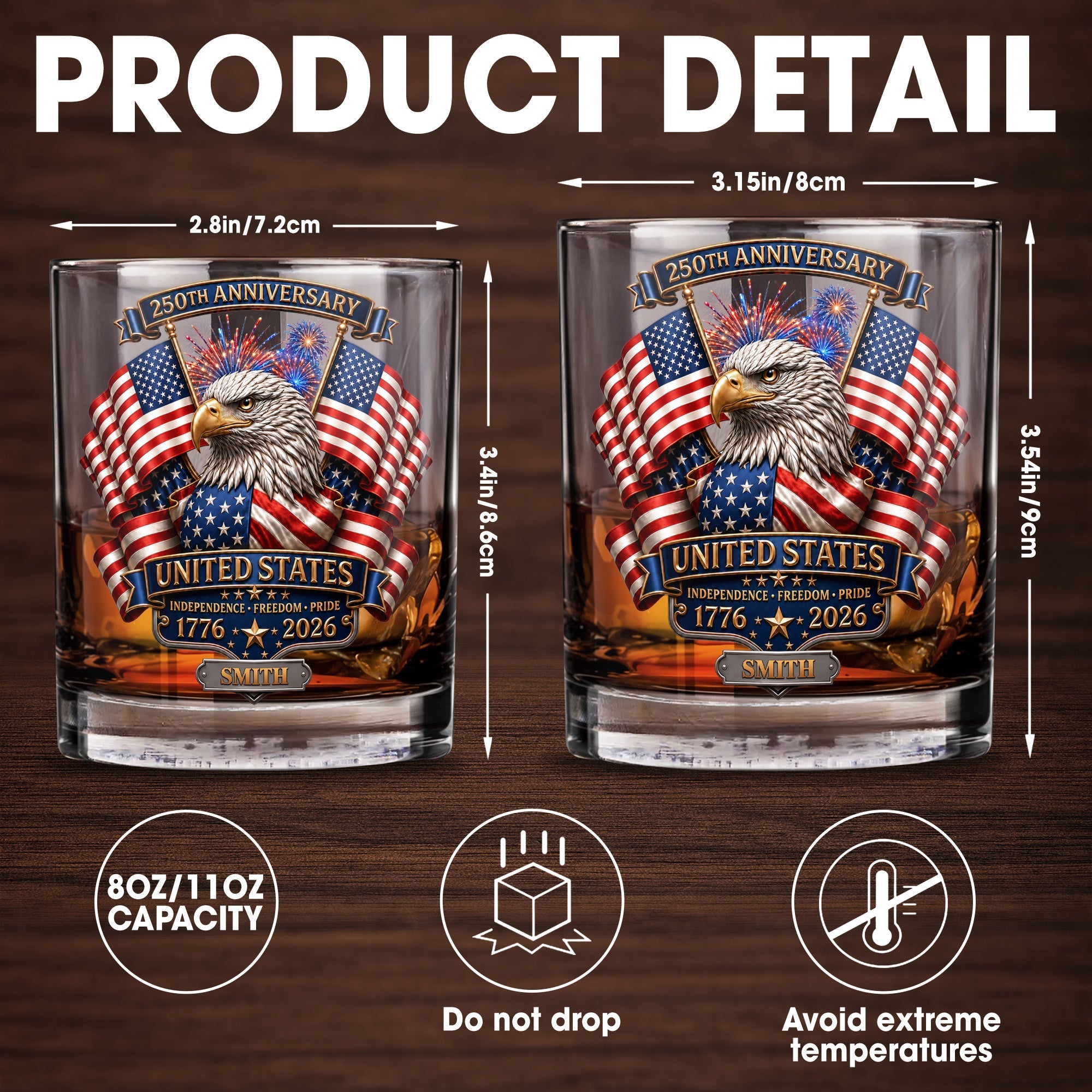 United States Independence Freedom Pride With Eagle And USA Flag - Personalized Custom Whiskey Glass - INDE466_RWG