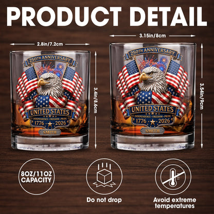 United States Independence Freedom Pride With Eagle And USA Flag - Personalized Custom Whiskey Glass - INDE466_RWG