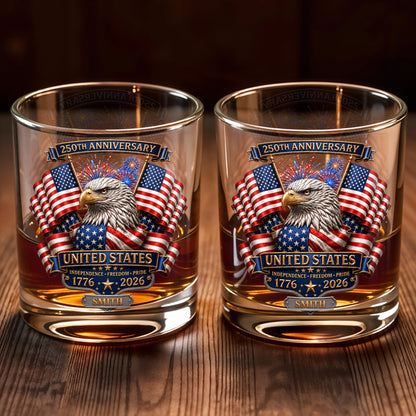 United States Independence Freedom Pride With Eagle And USA Flag - Personalized Custom Whiskey Glass - INDE466_RWG