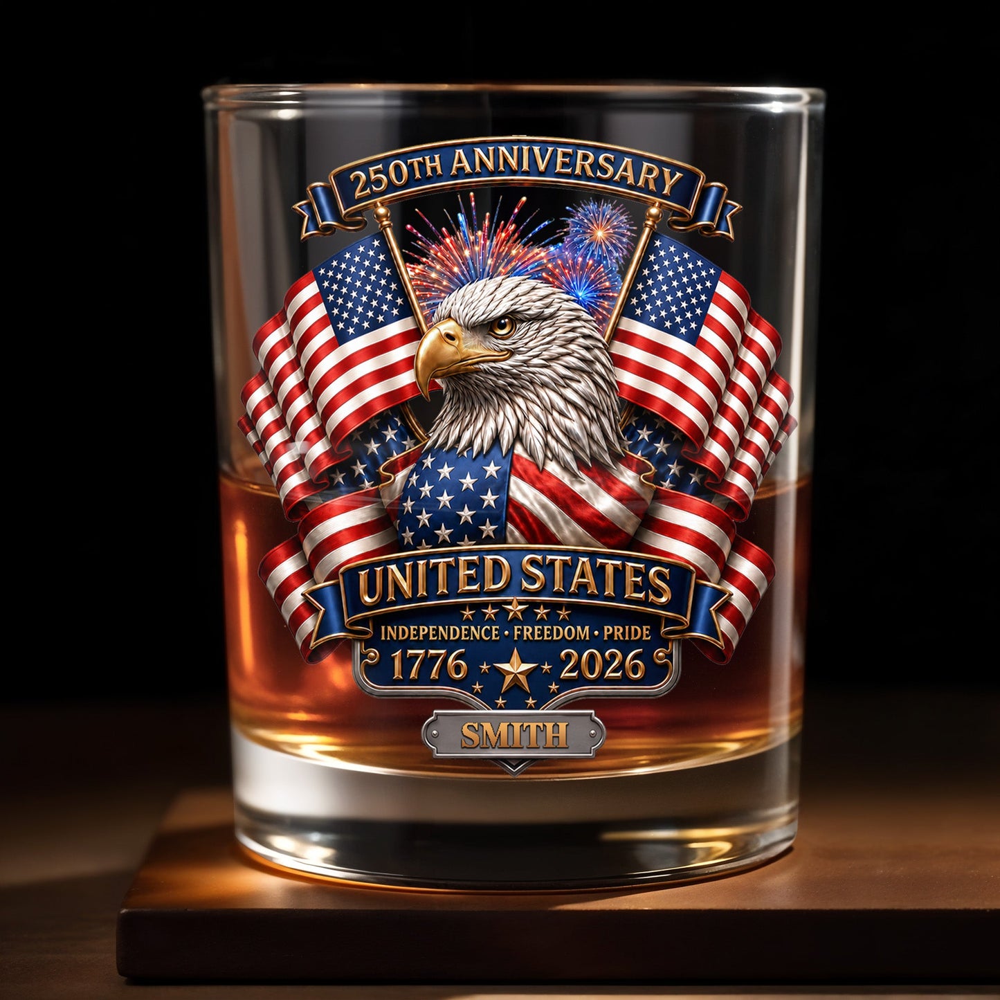 United States Independence Freedom Pride With Eagle And USA Flag - Personalized Custom Whiskey Glass - INDE466_RWG