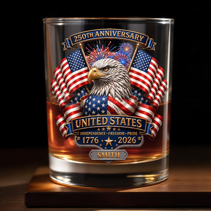 United States Independence Freedom Pride With Eagle And USA Flag - Personalized Custom Whiskey Glass - INDE466_RWG