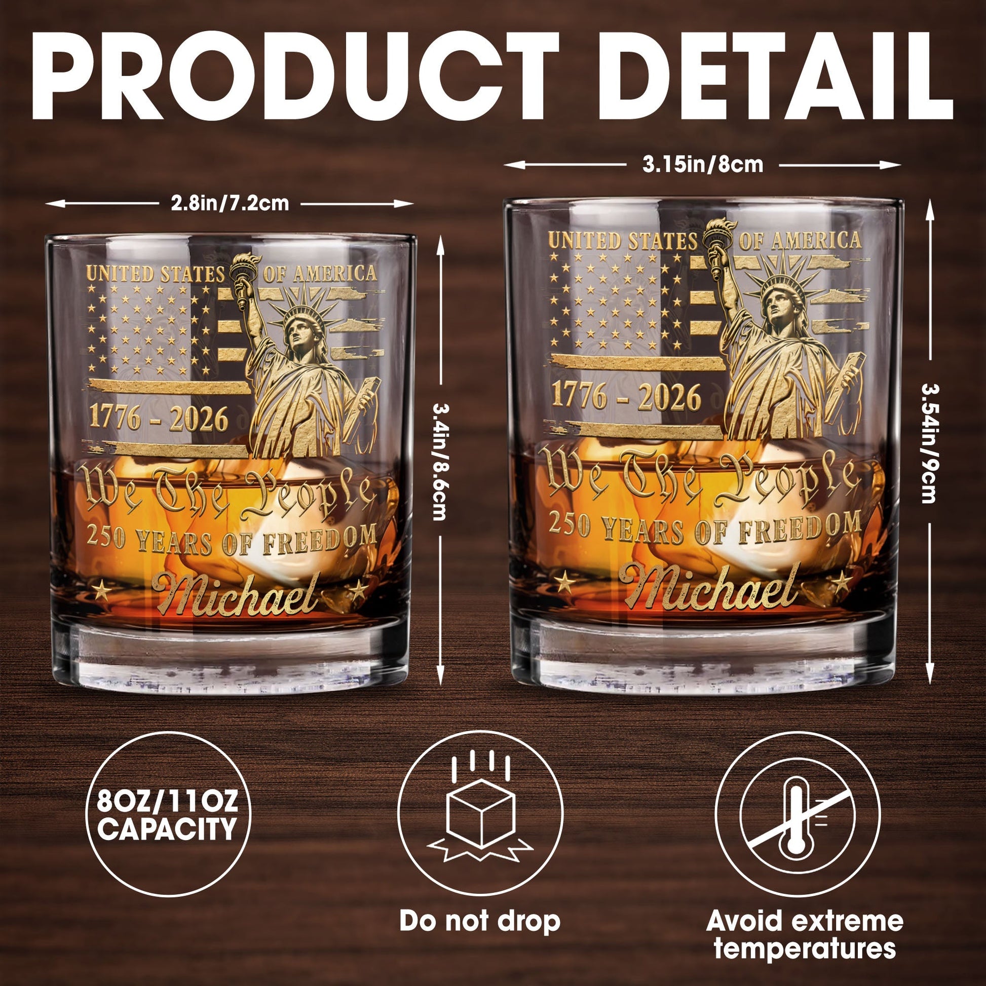 We The People 250 Years Of Freedom Statue Of Liberty And American Flag - Personalized Custom Whiskey Glass - INDE473_RWG