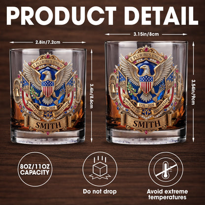 E Pluribus Unum America's 250th Anniversary Eagle Shield Emblem - Personalized Custom Whiskey Glass - INDE475_RWG
