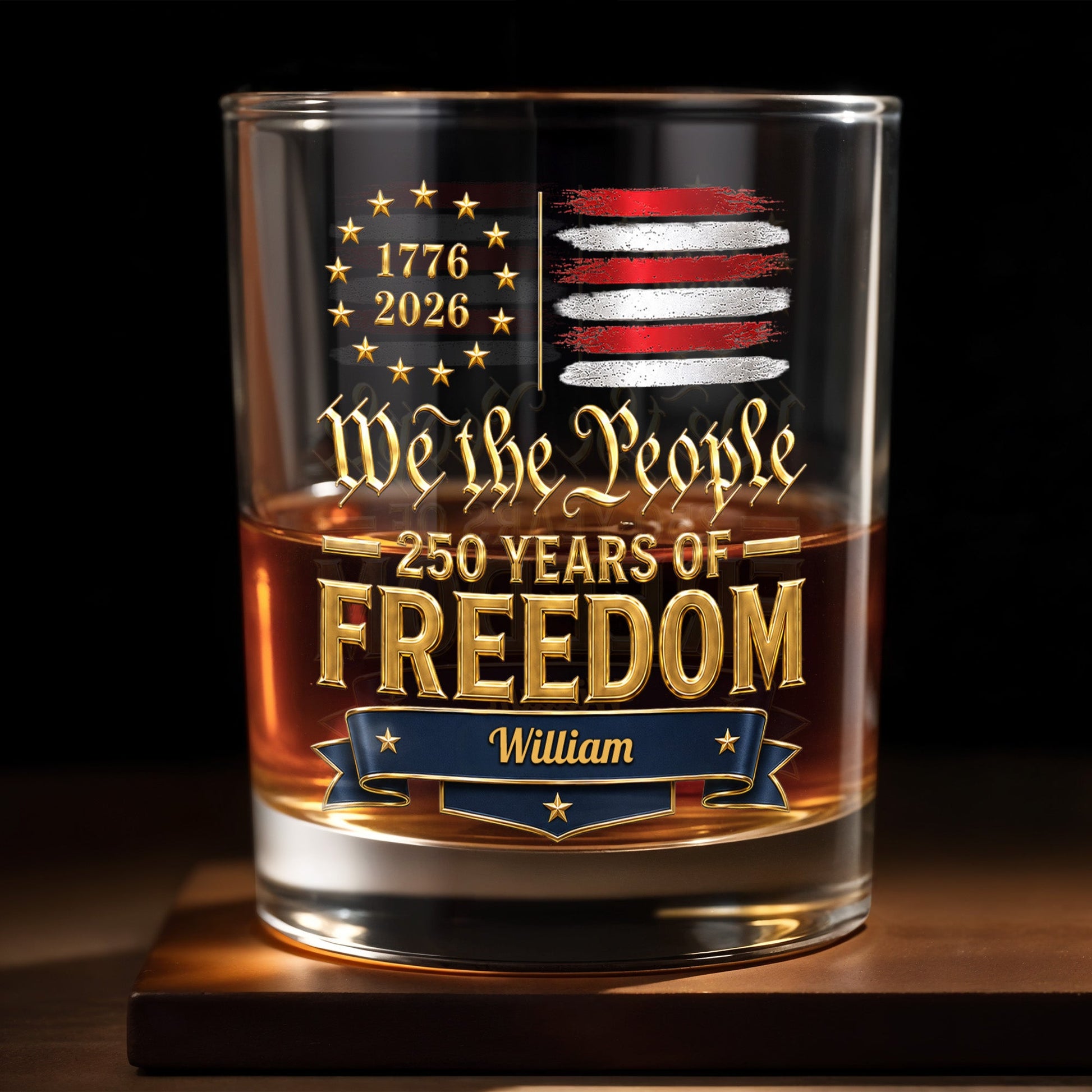 We The People 250 Years Of Freedom American Flag Stars - Personalized Custom Whiskey Glass - INDE485_RWG
