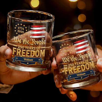 We The People 250 Years Of Freedom American Flag Stars - Personalized Custom Whiskey Glass - INDE485_RWG