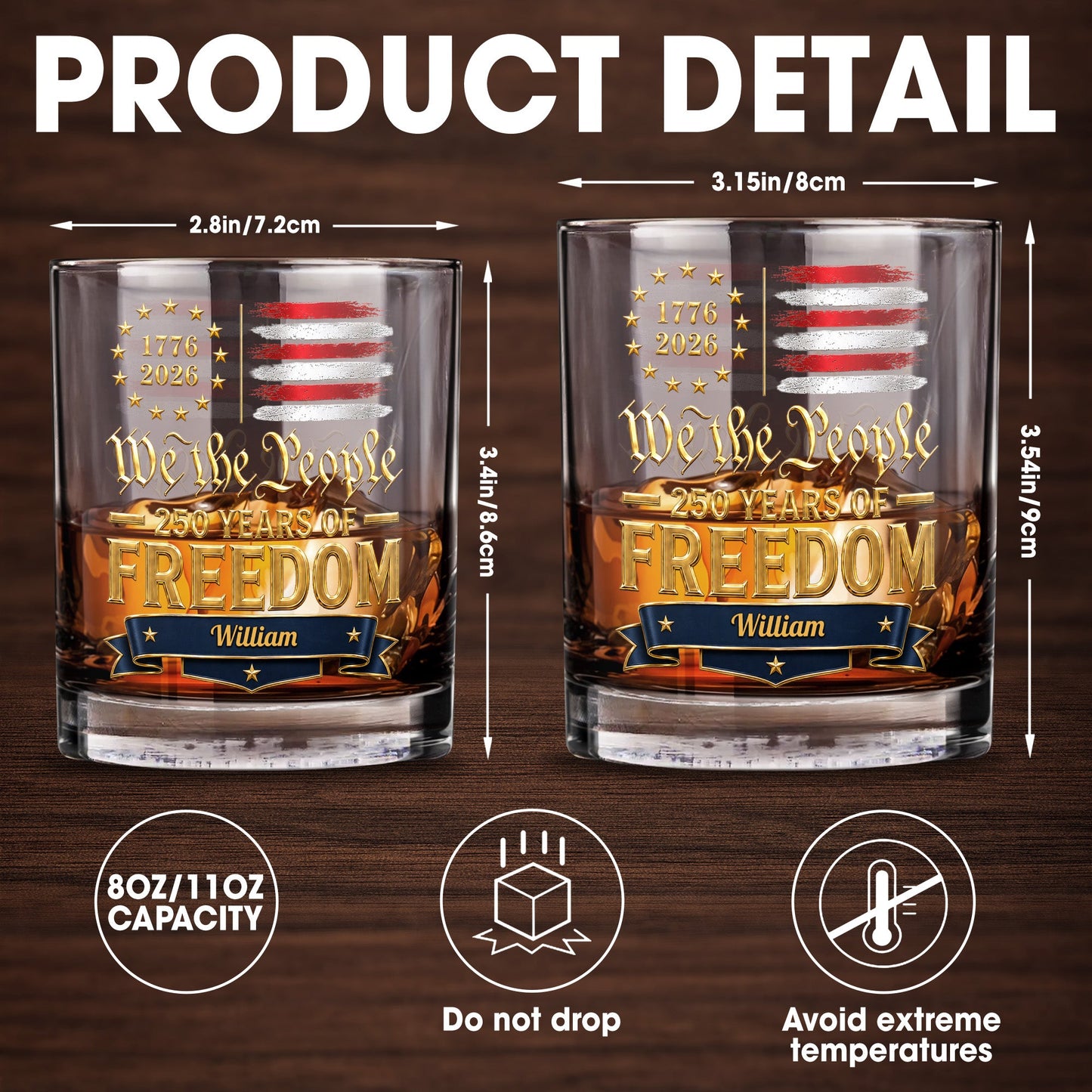 We The People 250 Years Of Freedom American Flag Stars - Personalized Custom Whiskey Glass - INDE485_RWG