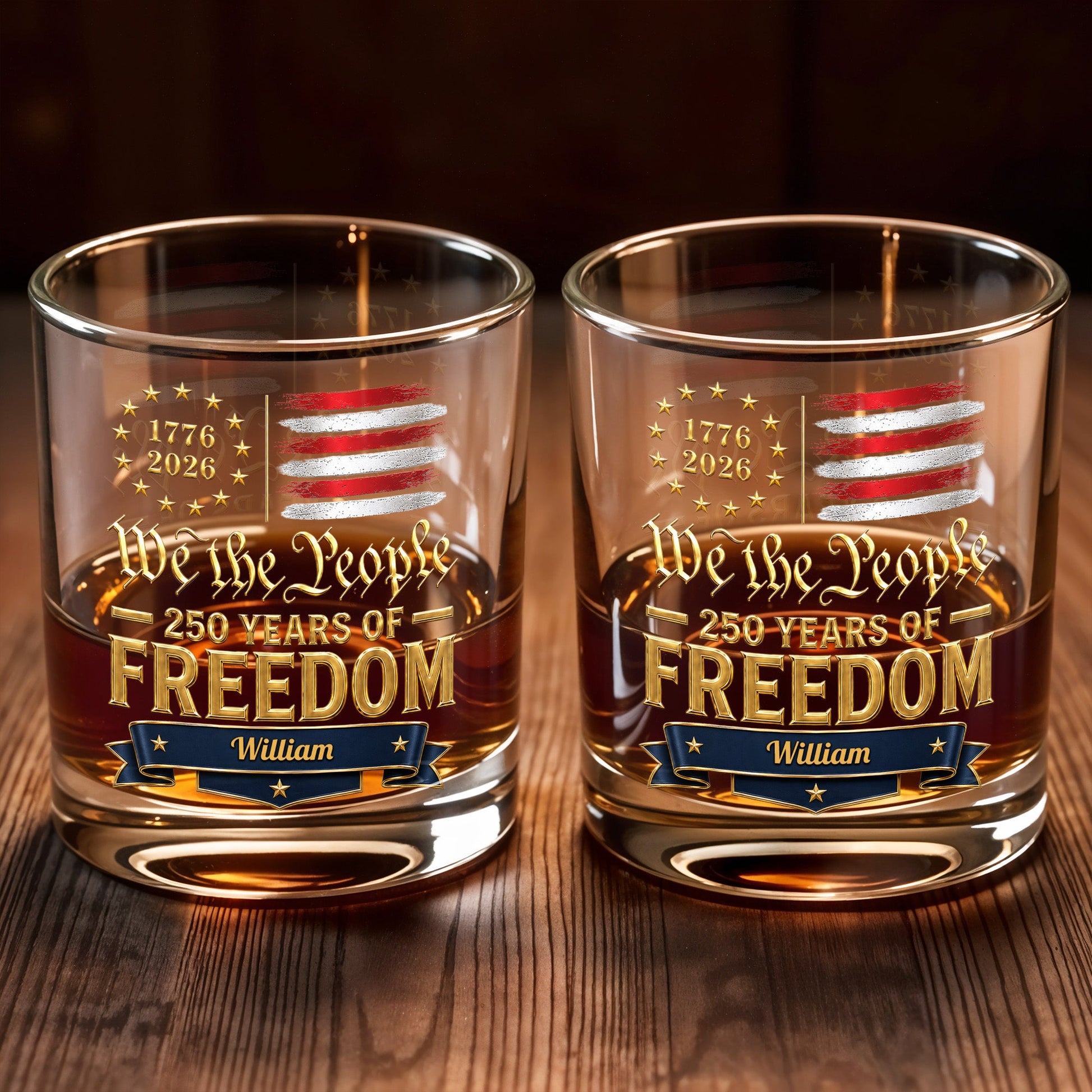 We The People 250 Years Of Freedom American Flag Stars - Personalized Custom Whiskey Glass - INDE485_RWG