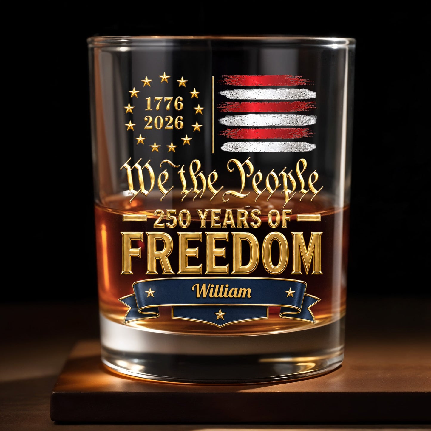 We The People 250 Years Of Freedom American Flag Stars - Personalized Custom Whiskey Glass - INDE485_RWG