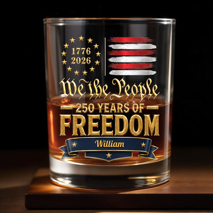 We The People 250 Years Of Freedom American Flag Stars - Personalized Custom Whiskey Glass - INDE485_RWG