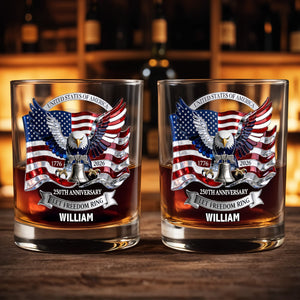 United States Of America 250th Anniversary Let Freedom Ring Eagle Flag - Personalized Custom Whiskey Glass - INDE505_RWG