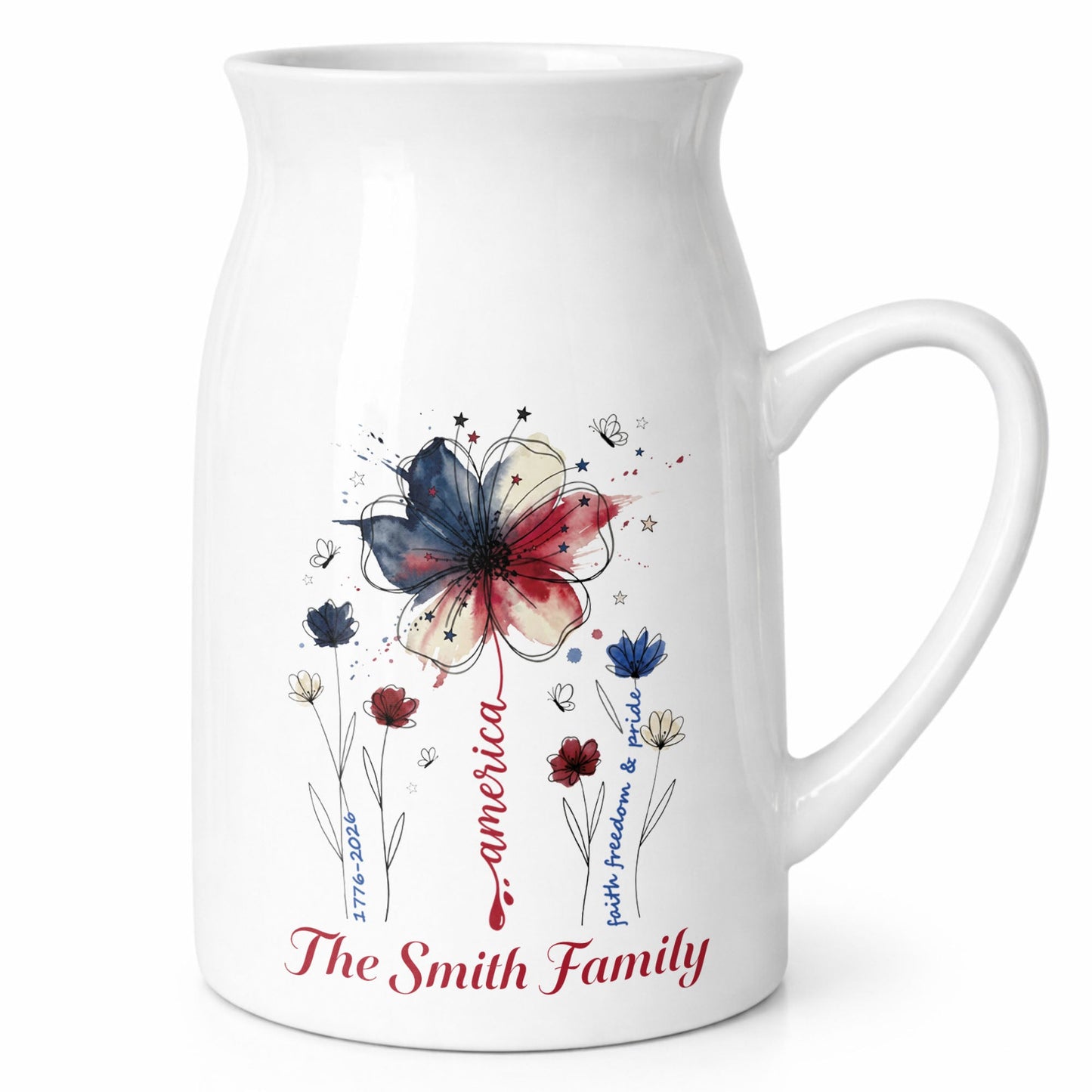 America Faith Freedom And Pride Patriotic USA Flag Flower - Personalized Ceramic Flower Vase