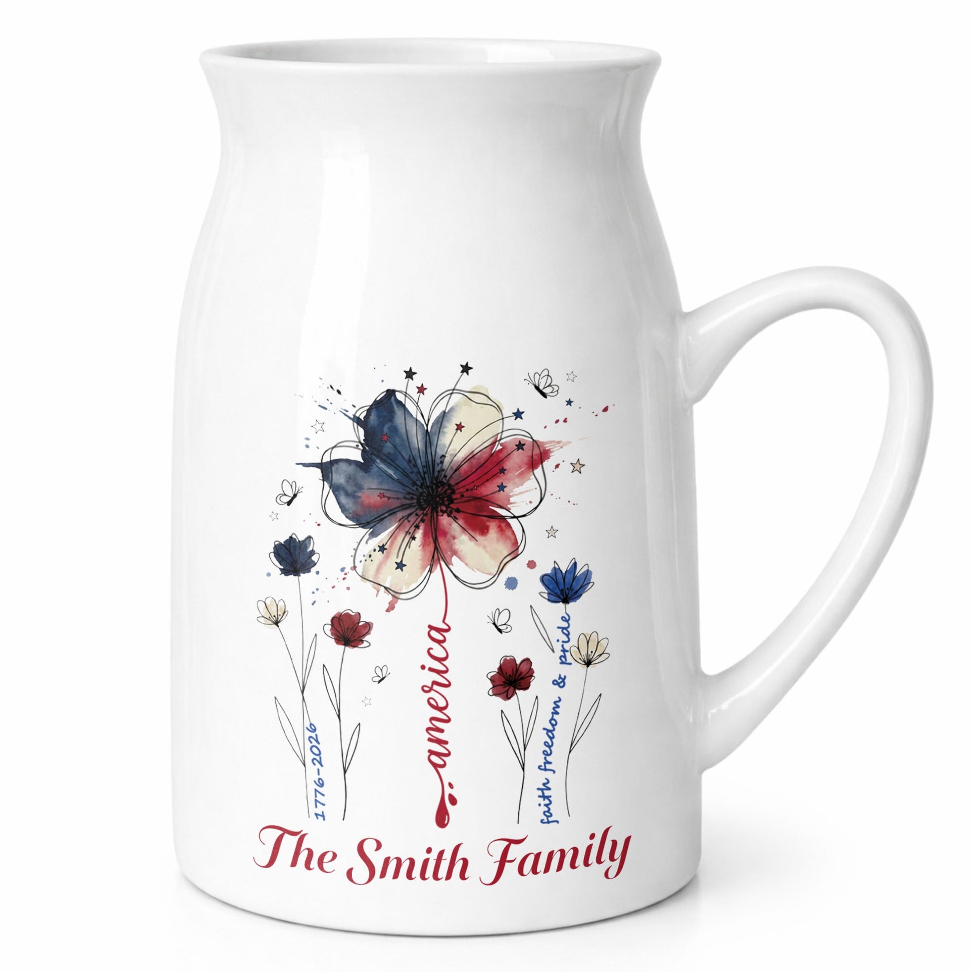 America Faith Freedom And Pride Patriotic USA Flag Flower - Personalized Ceramic Flower Vase