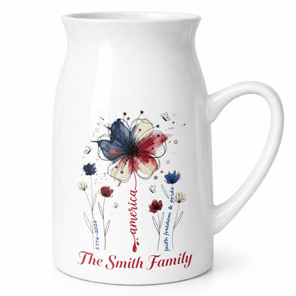 America Faith Freedom And Pride Patriotic USA Flag Flower - Personalized Ceramic Flower Vase