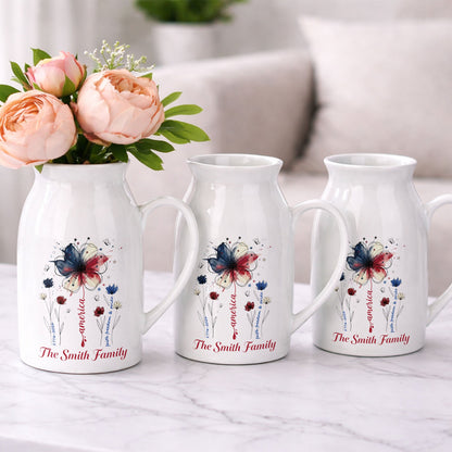 America Faith Freedom And Pride Patriotic USA Flag Flower - Personalized Ceramic Flower Vase
