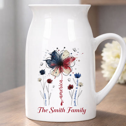America Faith Freedom And Pride Patriotic USA Flag Flower - Personalized Ceramic Flower Vase