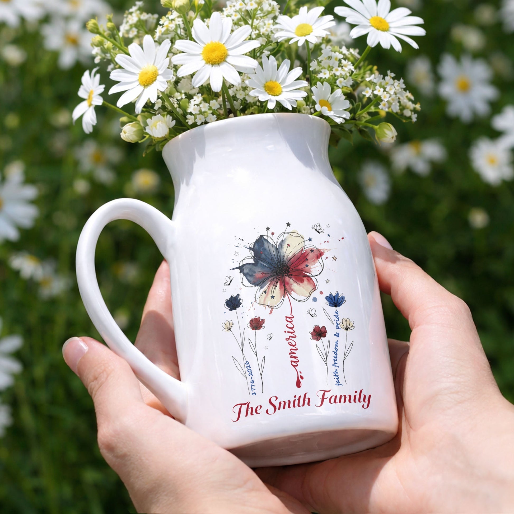 America Faith Freedom And Pride Patriotic USA Flag Flower - Personalized Ceramic Flower Vase