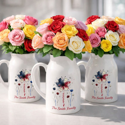 America Faith Freedom And Pride Patriotic USA Flag Flower - Personalized Ceramic Flower Vase