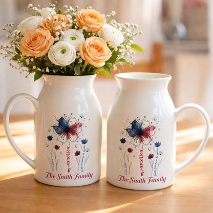 America Faith Freedom And Pride Patriotic USA Flag Flower - Personalized Ceramic Flower Vase