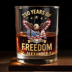 USA Freedom Bald Eagle And American Flag Patriotic Gift - Personalized Custom Whiskey Glass - INDE540_RWG