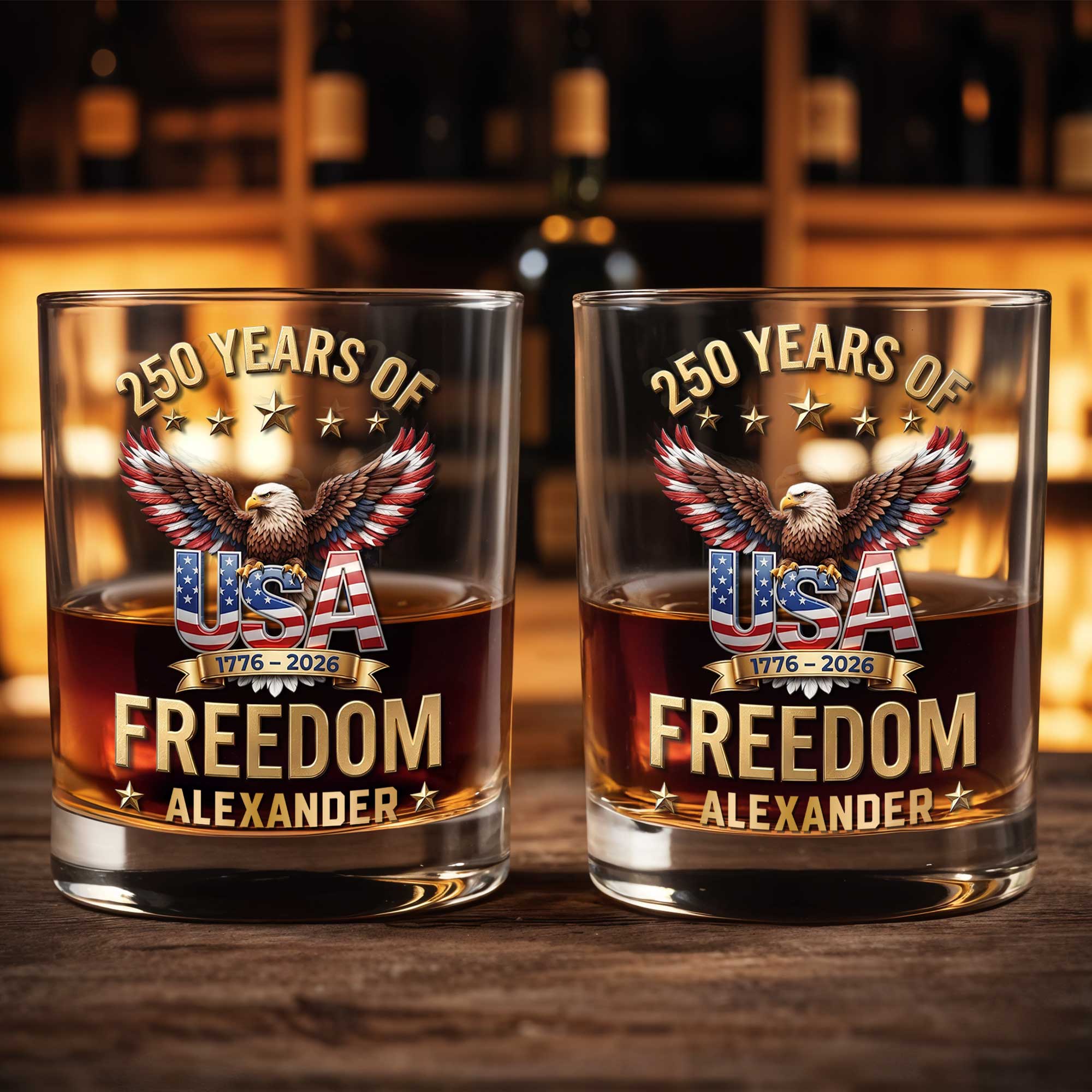 USA Freedom Bald Eagle And American Flag Patriotic Gift - Personalized Custom Whiskey Glass - INDE540_RWG
