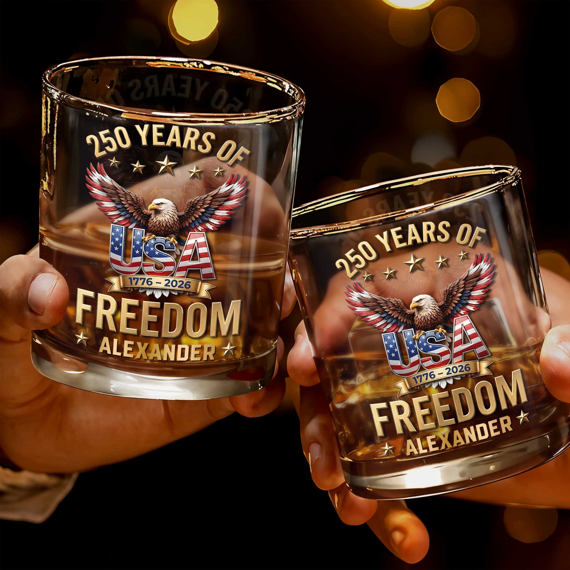 USA Freedom Bald Eagle And American Flag Patriotic Gift - Personalized Custom Whiskey Glass - INDE540_RWG