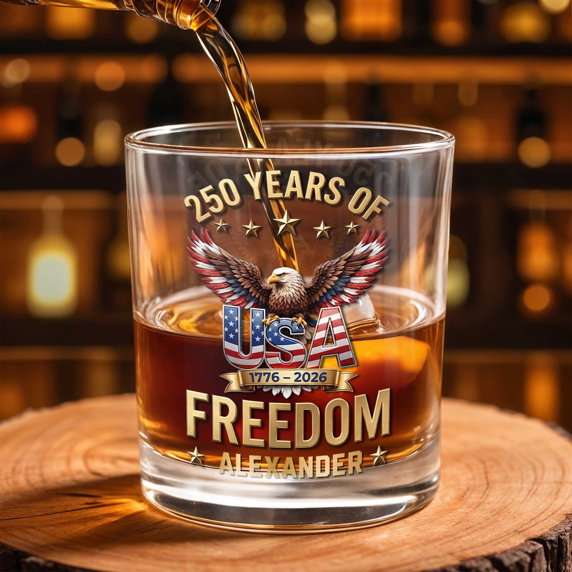 USA Freedom Bald Eagle And American Flag Patriotic Gift - Personalized Custom Whiskey Glass - INDE540_RWG