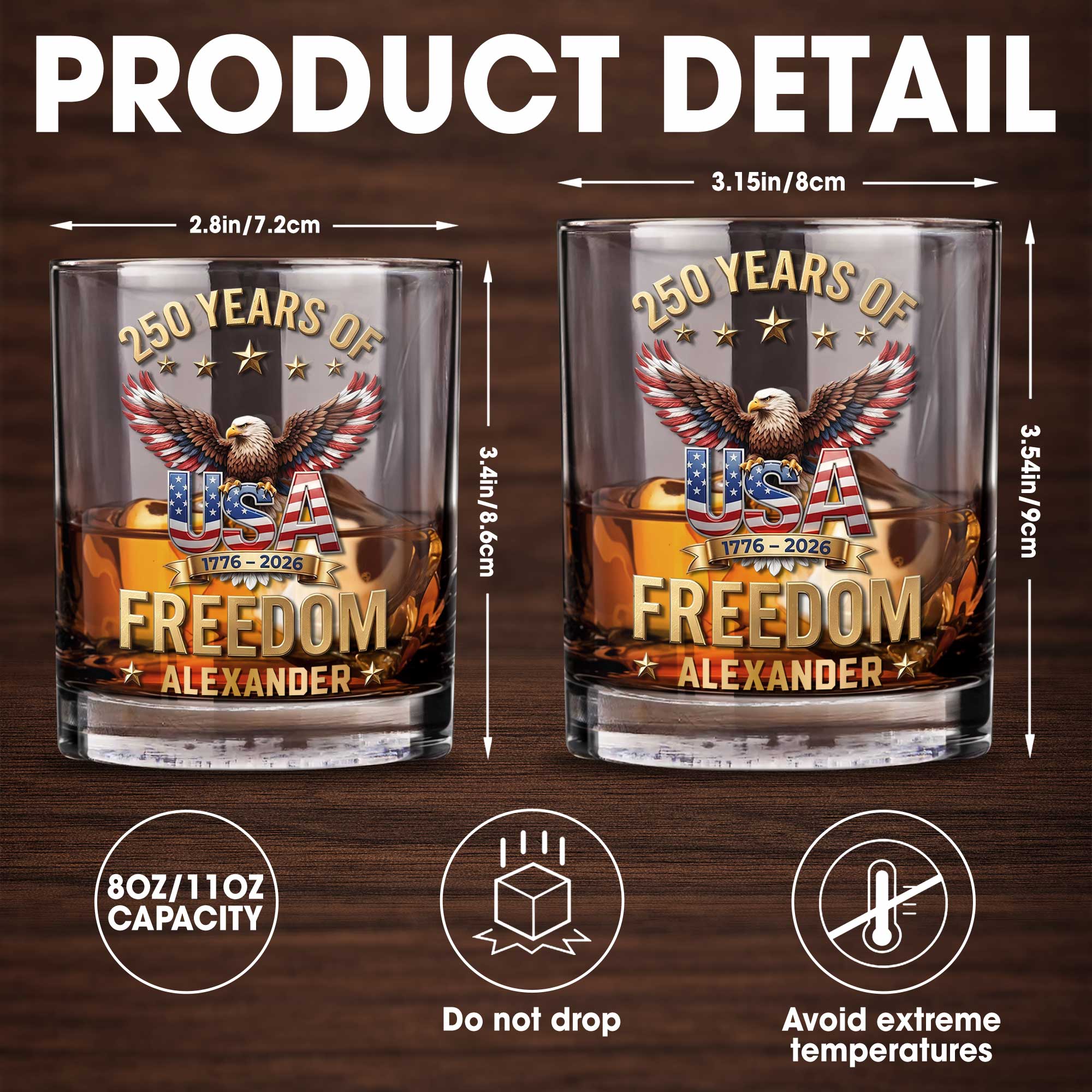 USA Freedom Bald Eagle And American Flag Patriotic Gift - Personalized Custom Whiskey Glass - INDE540_RWG