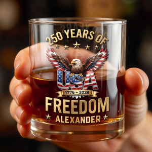 USA Freedom Bald Eagle And American Flag Patriotic Gift - Personalized Custom Whiskey Glass - INDE540_RWG