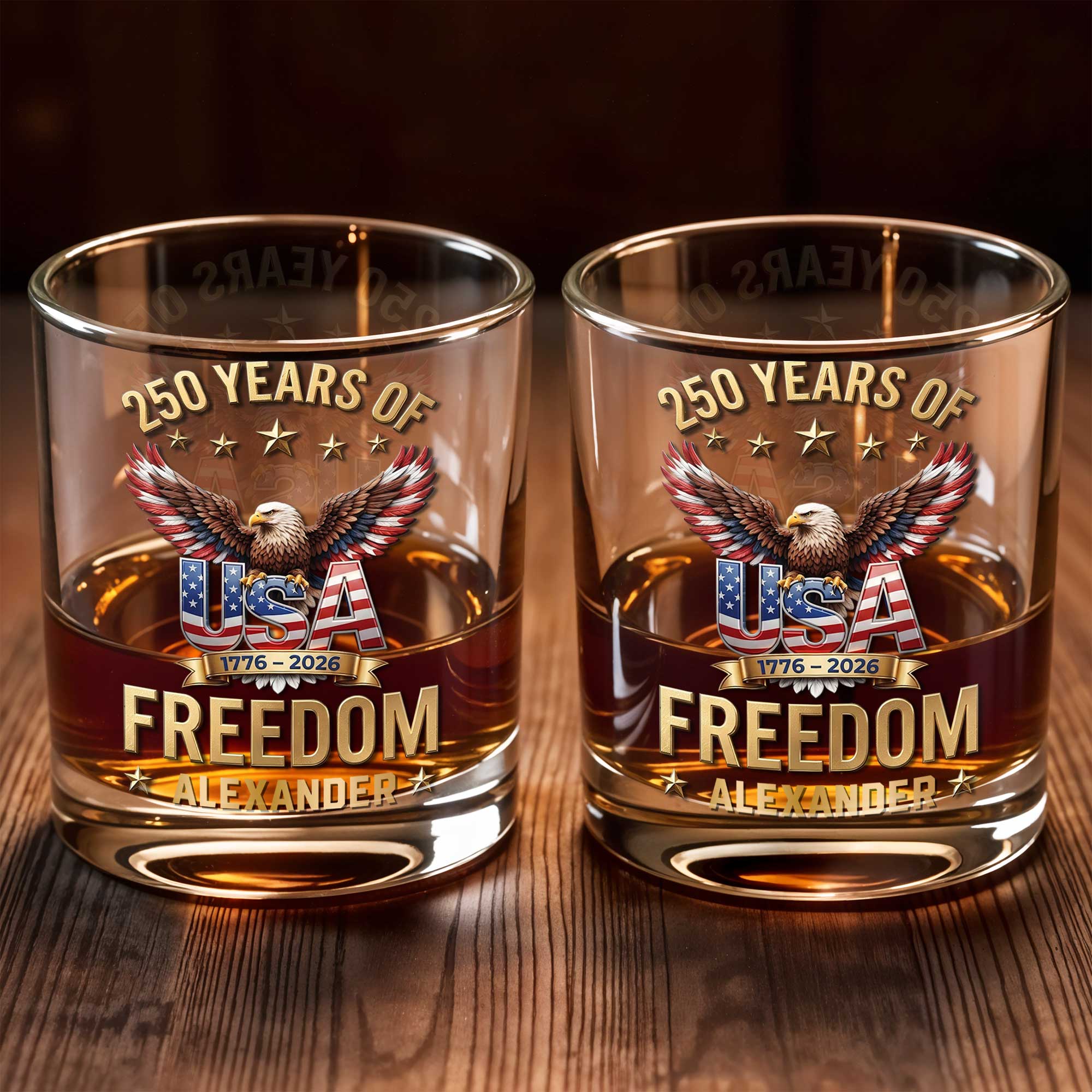 USA Freedom Bald Eagle And American Flag Patriotic Gift - Personalized Custom Whiskey Glass - INDE540_RWG