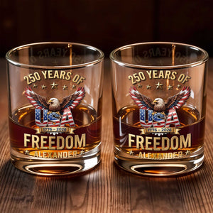 USA Freedom Bald Eagle And American Flag Patriotic Gift - Personalized Custom Whiskey Glass - INDE540_RWG