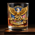 United States Of America Anniversary Bald Eagle With American Flag Gold Effect - Personalized Custom Whiskey Glass - INDE541_RWG