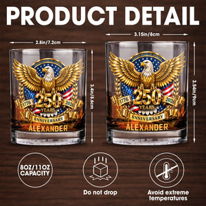United States Of America Anniversary Bald Eagle With American Flag Gold Effect - Personalized Custom Whiskey Glass - INDE541_RWG