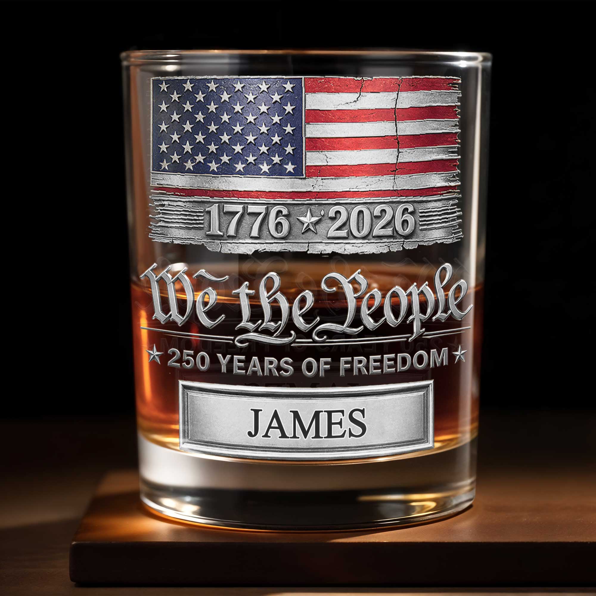 We The People Years Of Freedom American Flag Patriotic Design - Personalized Custom Whiskey Glass - INDE576_RWG
