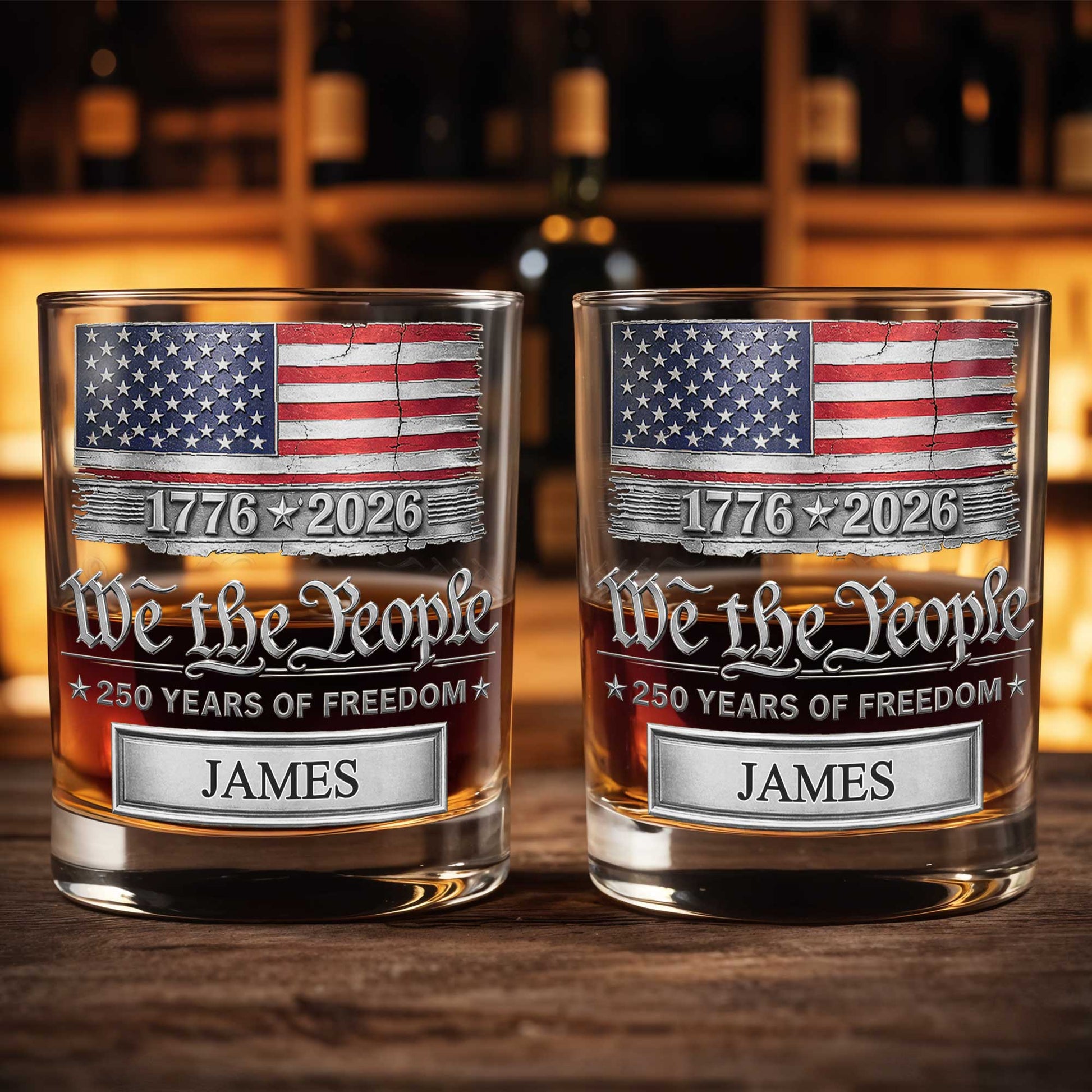 We The People Years Of Freedom American Flag Patriotic Design - Personalized Custom Whiskey Glass - INDE576_RWG