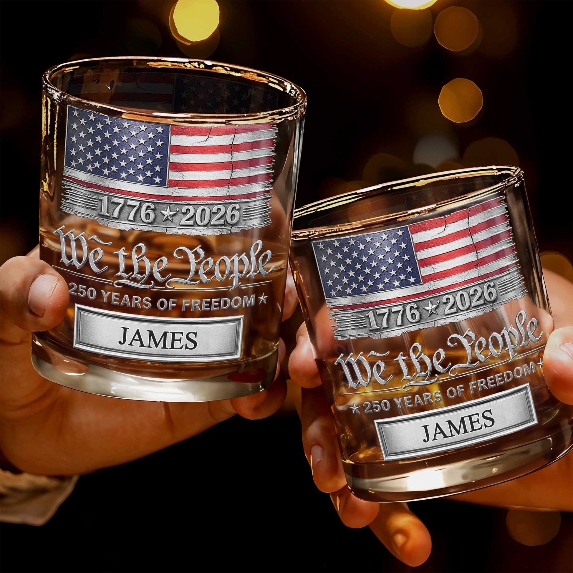 We The People Years Of Freedom American Flag Patriotic Design - Personalized Custom Whiskey Glass - INDE576_RWG