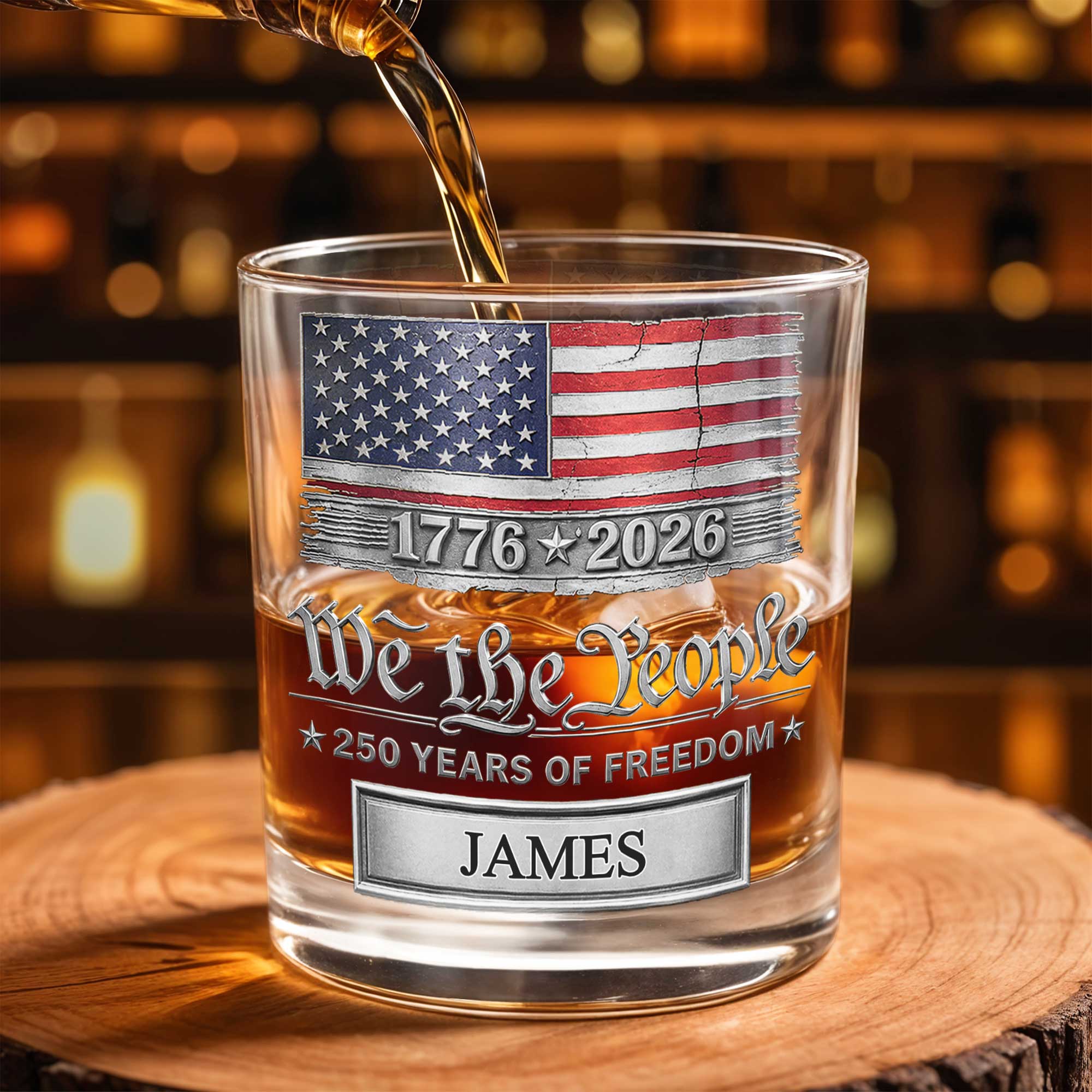 We The People Years Of Freedom American Flag Patriotic Design - Personalized Custom Whiskey Glass - INDE576_RWG