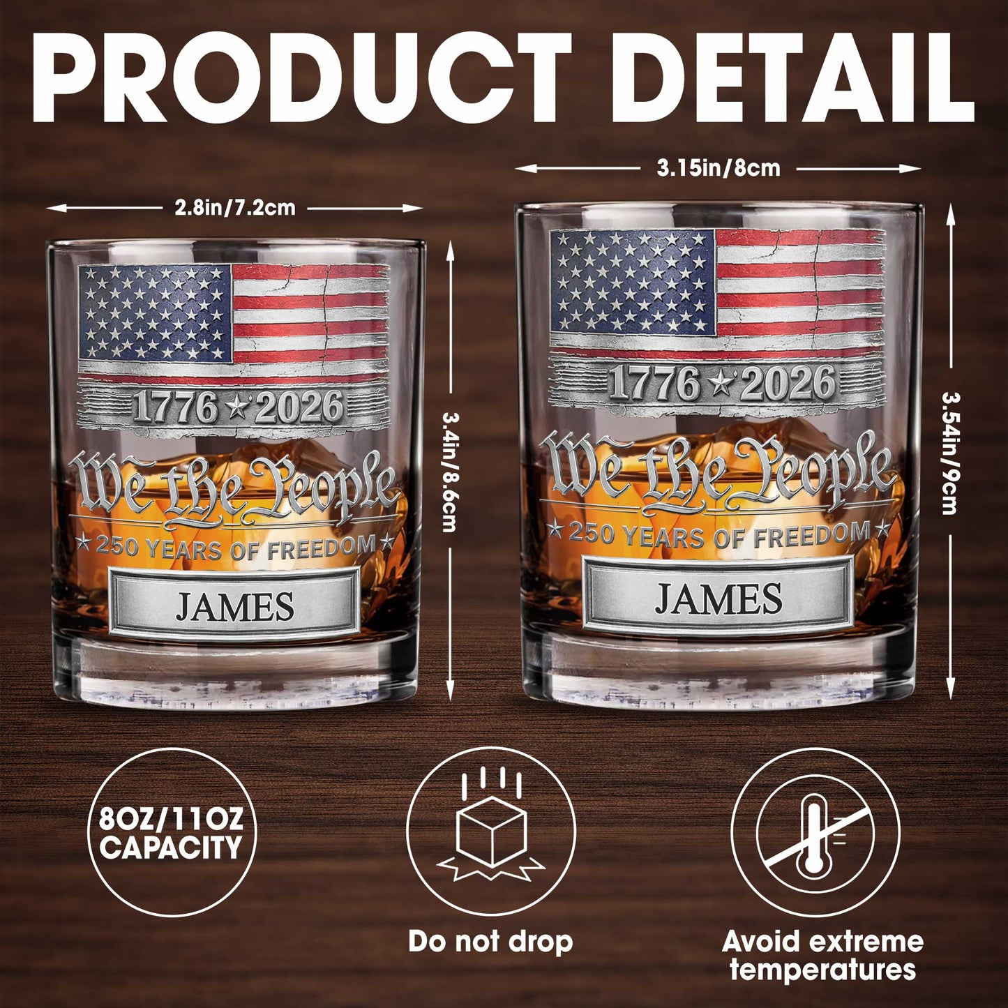 We The People Years Of Freedom American Flag Patriotic Design - Personalized Custom Whiskey Glass - INDE576_RWG