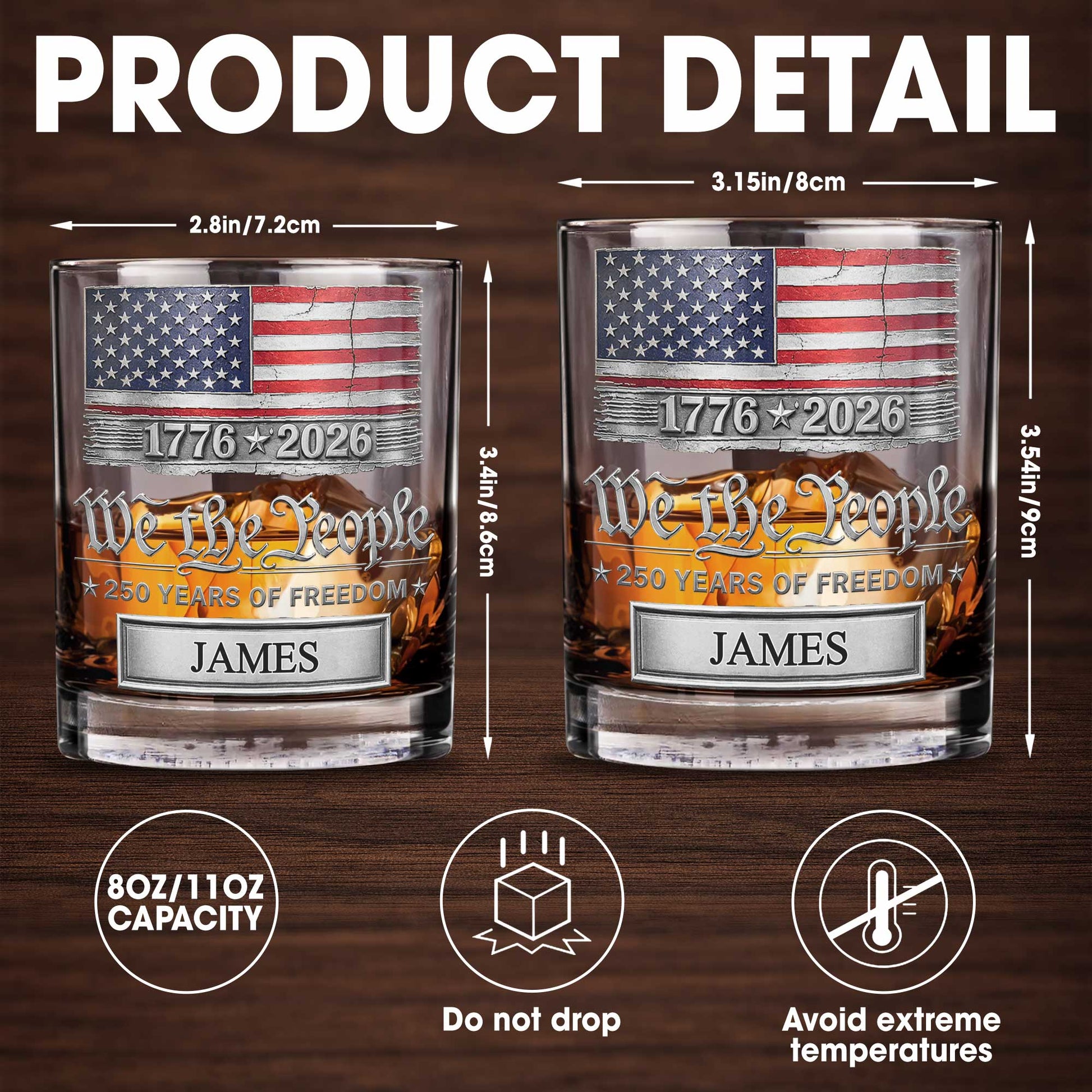 We The People Years Of Freedom American Flag Patriotic Design - Personalized Custom Whiskey Glass - INDE576_RWG